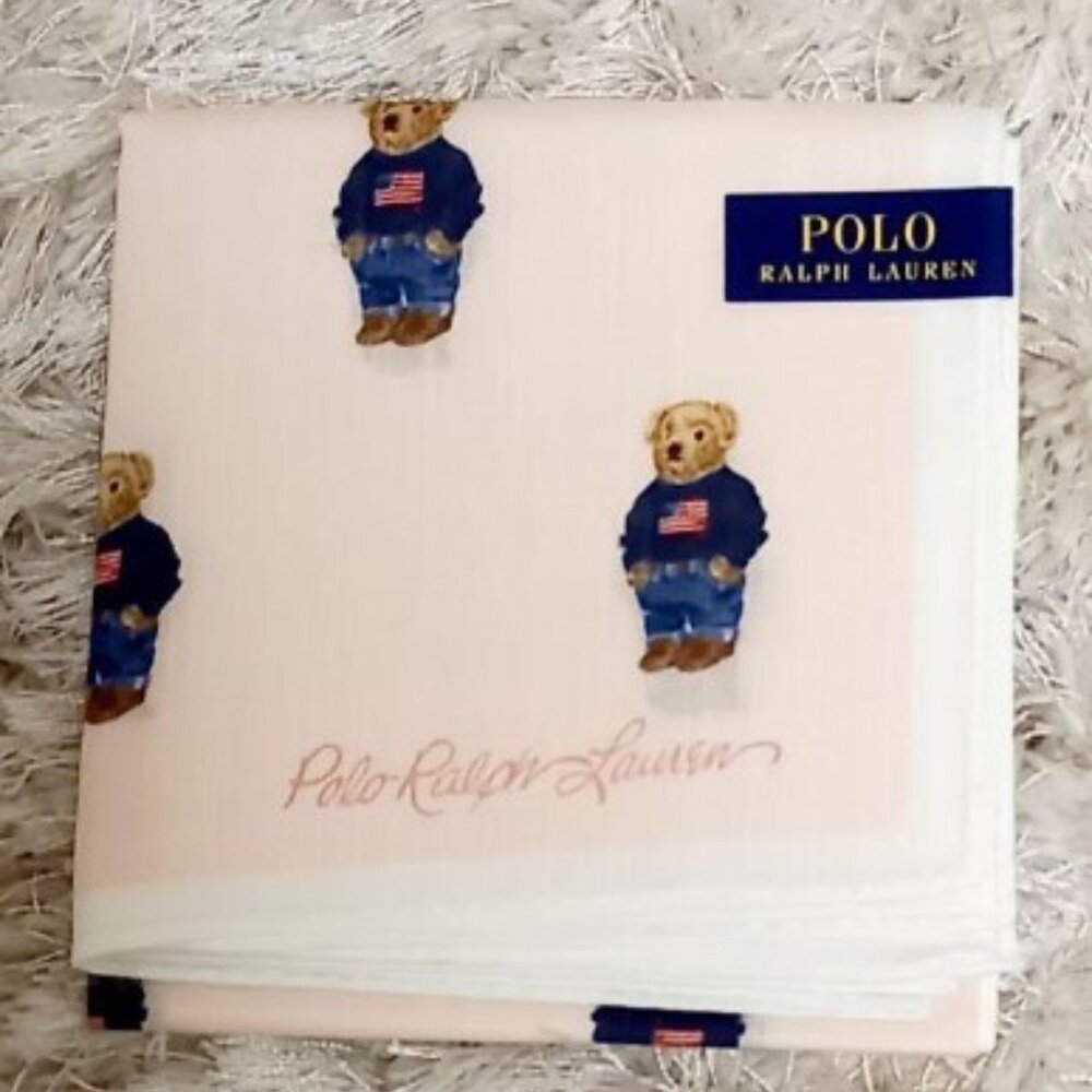 NEW Polo Ralph Lauren Bear All Over Cotton Handkerchief Scarf Pocket Square